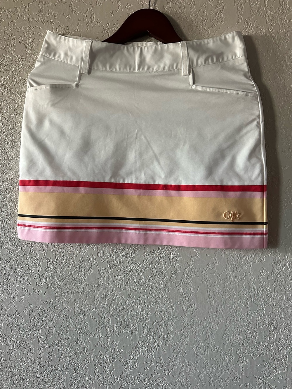White Mini Skirt‎ with Pink and Gold Stripe Trim women size 6